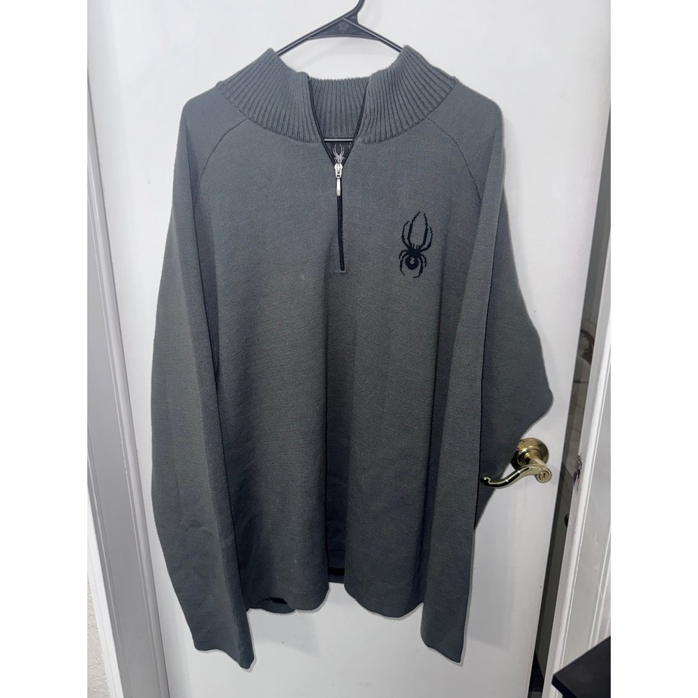Spyder Mens XL Heather green Wool Blend Quarter Zip Pullover Sweater Mock Nec